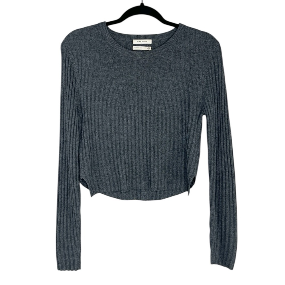 Babaton Aritzia Dark Gray Wool and Linen Blend Ribbed Crop Sweater size Medium